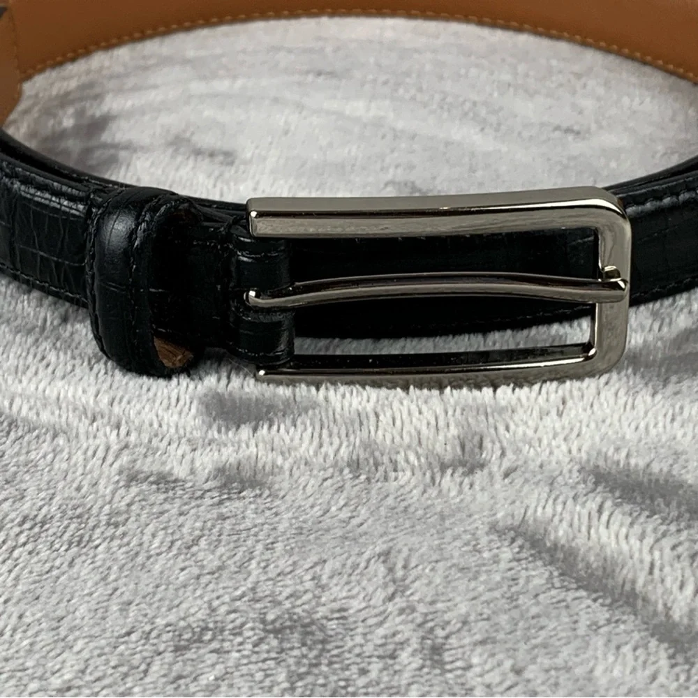 SAS Belt XXL 40 Black Croc‎ Embosses Silver Tone Buckle Made In USA Calfskin EUC